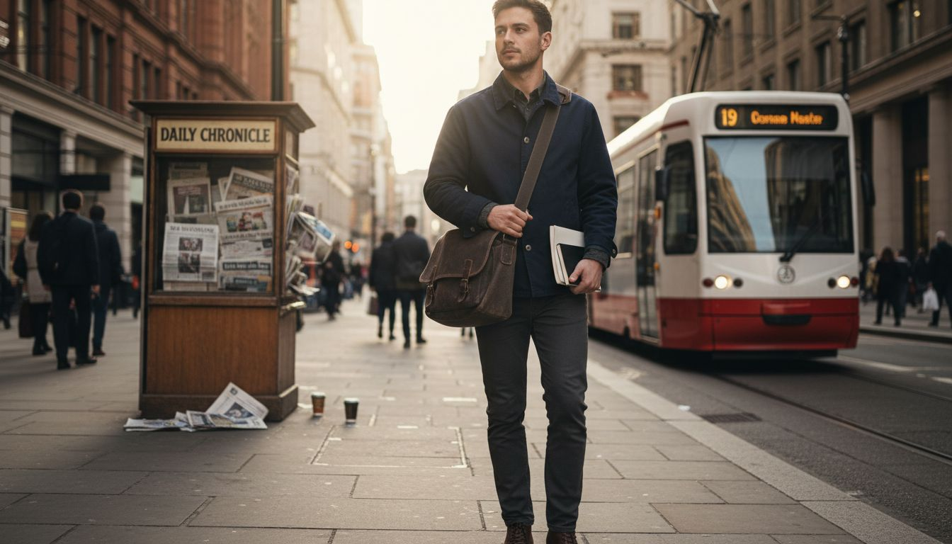Young professional with messenger bag in city