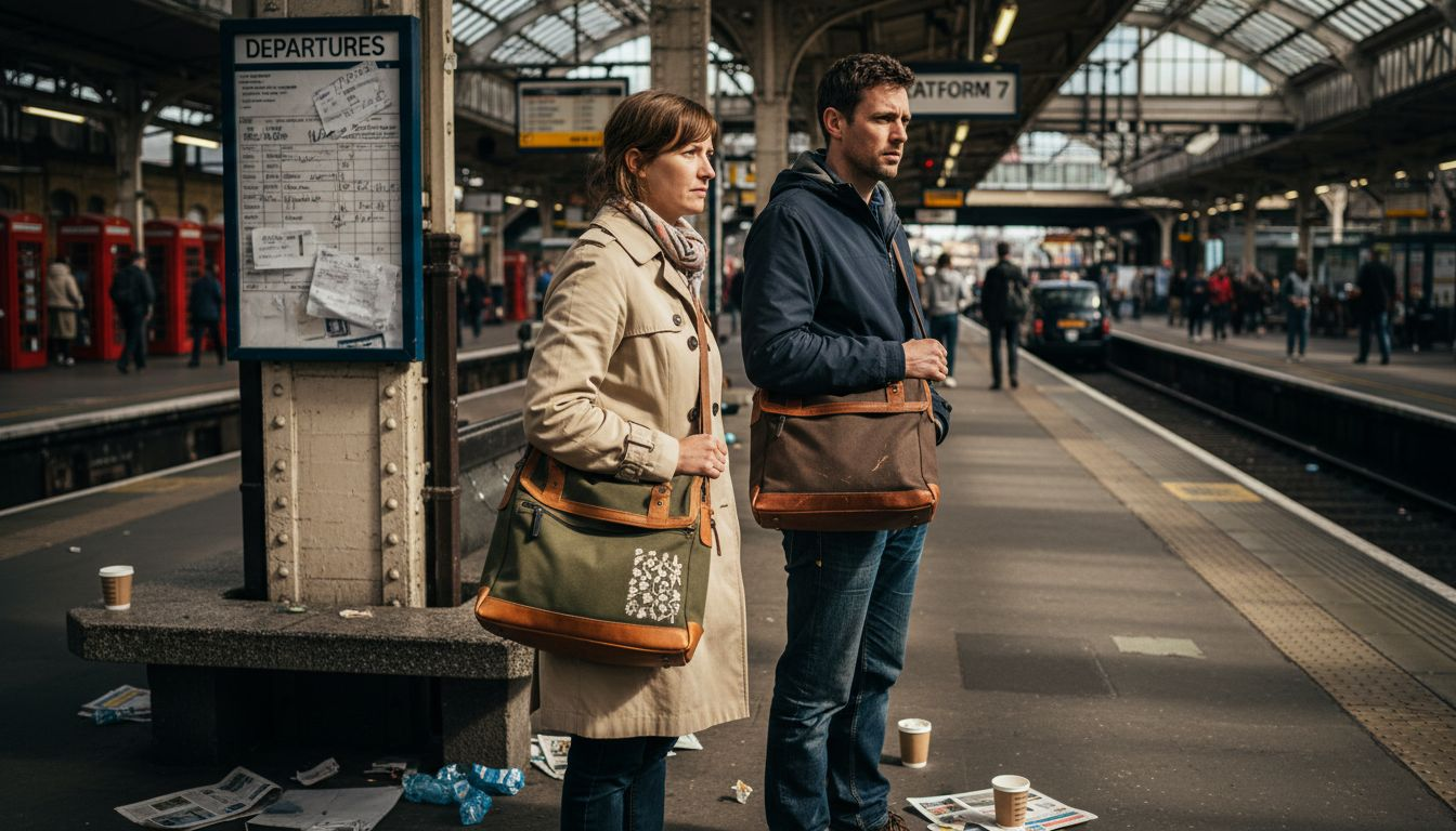 Commuters with durable bags on London platform
