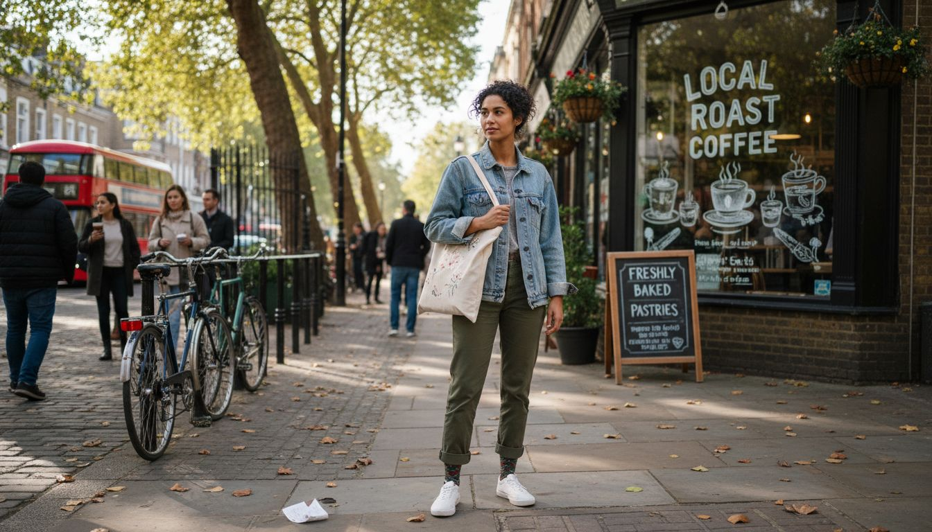 Woman with canvas tote bag in London street