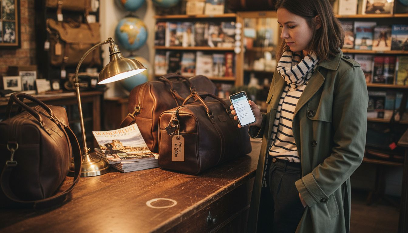 Woman choosing from stylish travel bags in store