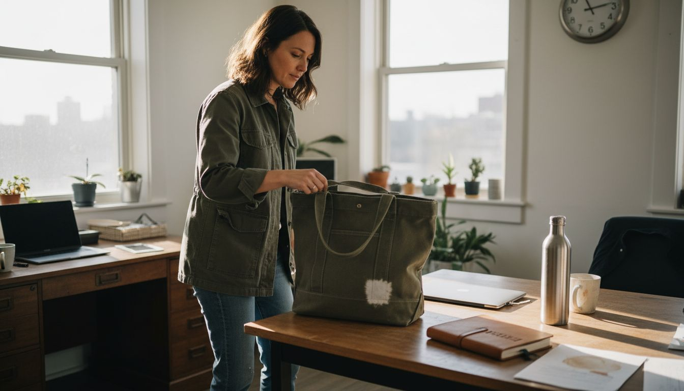 Professional with durable canvas bag in office