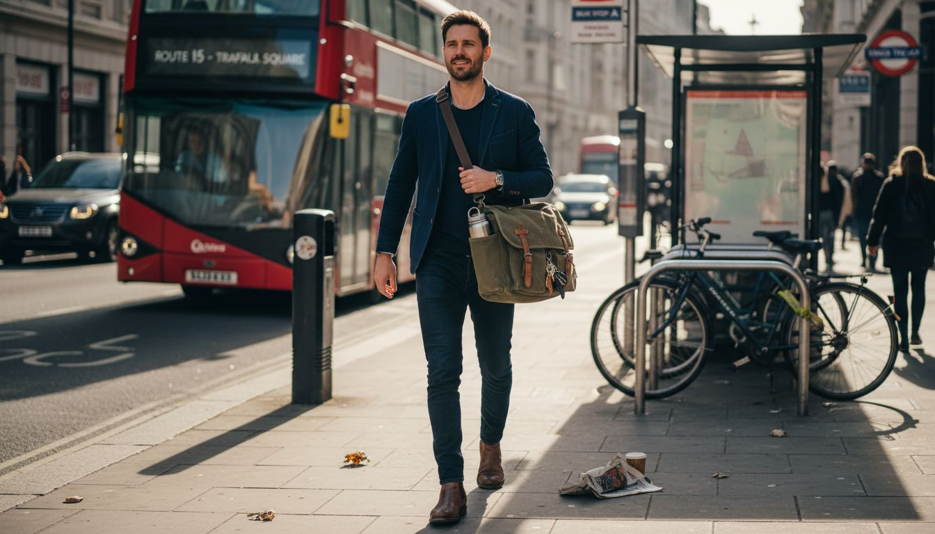 Urban commuter carrying stylish utility bag