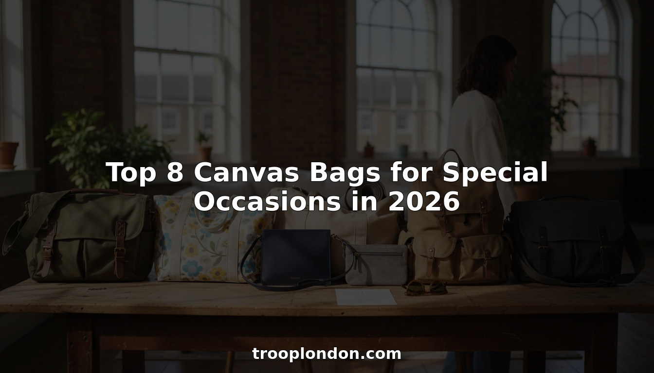 Eight canvas bags arranged for different occasions