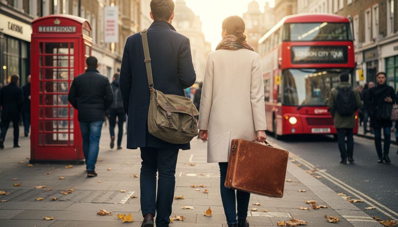 Professionals walking with canvas and leather bags