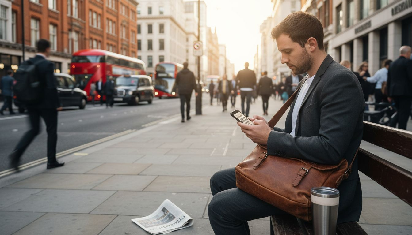 Commuter with messenger bag in city morning