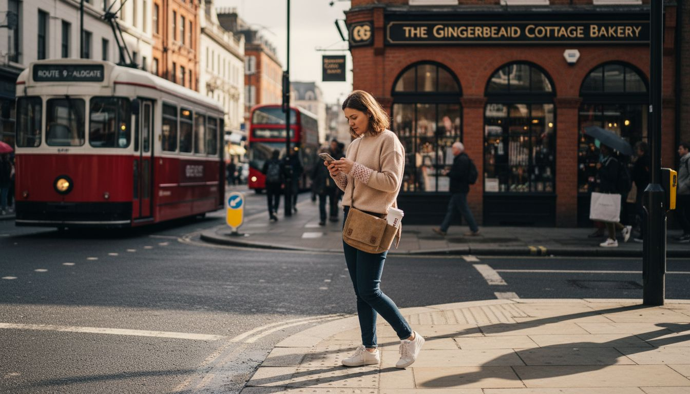 Woman wearing crossbody bag on busy London street