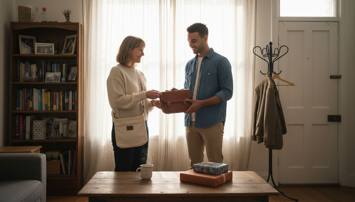 Friends exchanging stylish gift bags