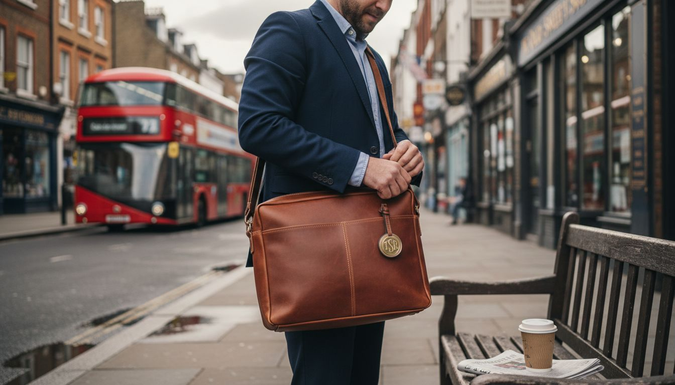 Professional holding durable leather messenger bag