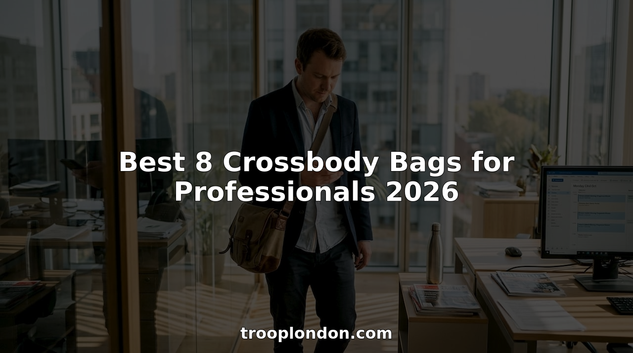 Professional entering office with crossbody bag
