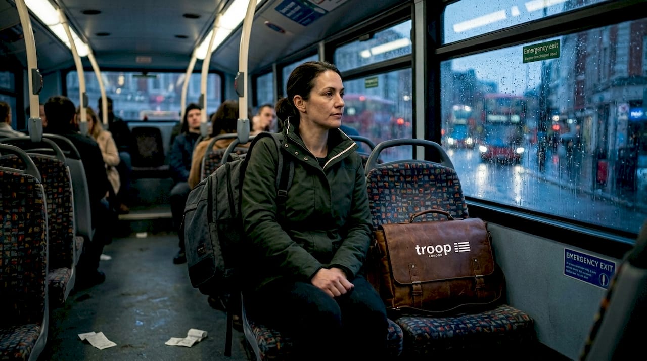 Commuter with urban backpack and heritage bag