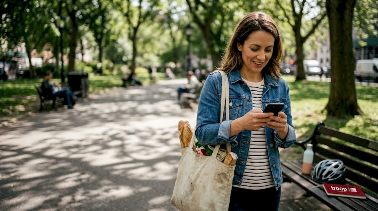 Woman using eco-friendly canvas tote bag