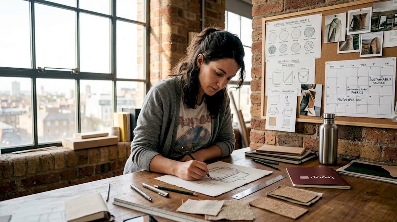 Designer sketching sustainable bag concepts