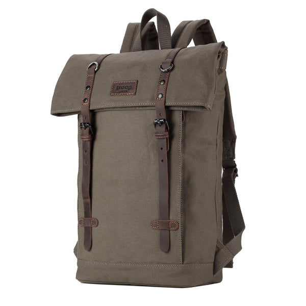 TRP0425 Troop London Heritage Canvas 15" Laptop Backpack, Smart Casual Daypack with Foldable Top