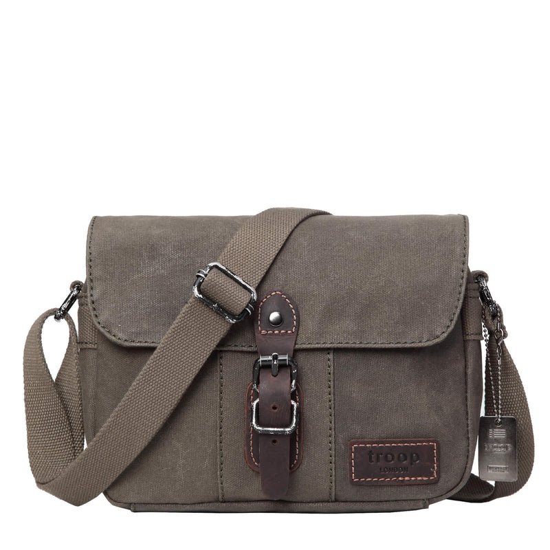 TRP0440 Troop London Heritage Canvas Leather Across body Bag, Small Travel Bag