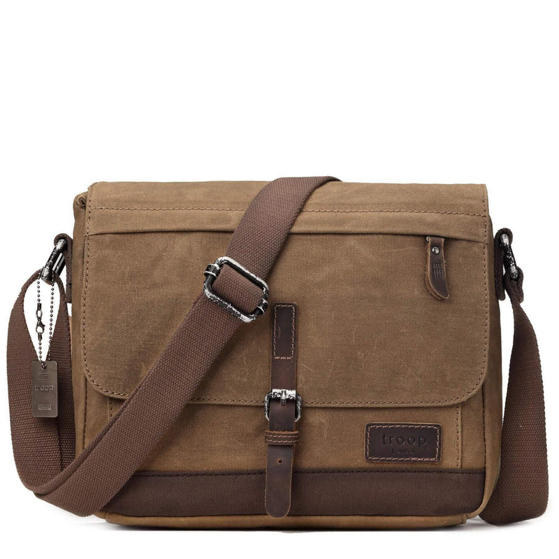 TRP0443 Troop London Heritage Canvas Leather Messenger Bag, Travel Bag, Tablet Friendly