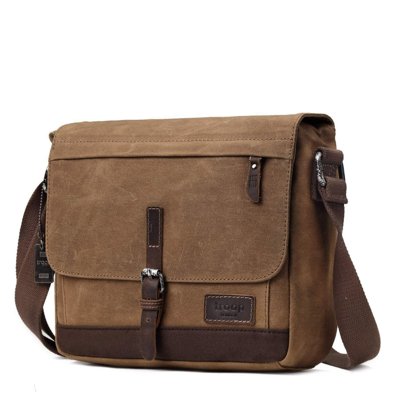 Troop London Heritage Canvas Leather Messenger Bag, Travel Bag