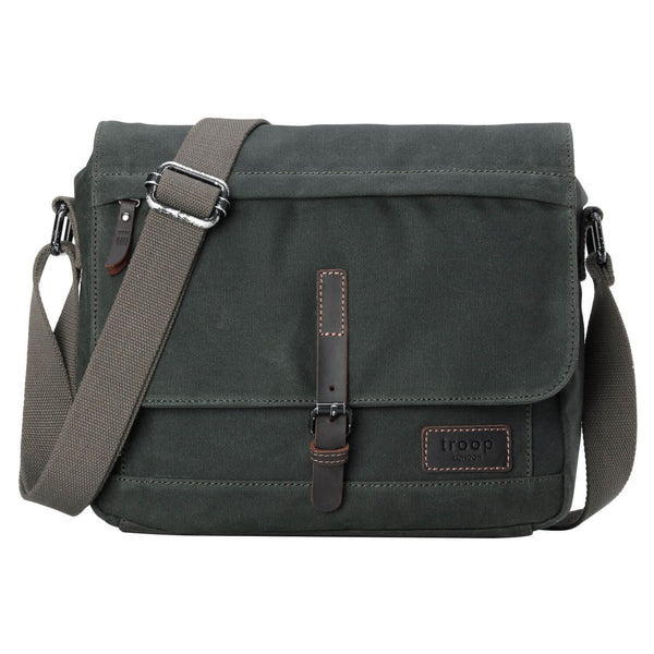 TRP0443 Troop London Heritage Canvas Leather Messenger Bag, Travel Bag, Tablet Friendly