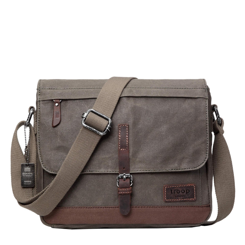 TRP0443 Troop London Heritage Canvas Leather Messenger Bag, Travel Bag, Tablet Friendly